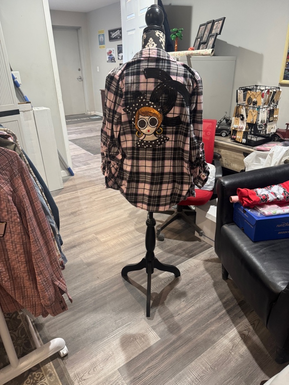 Girls' Pink & Black Plaid Graphic Long-Sleeve Top - Picture 2 of 3